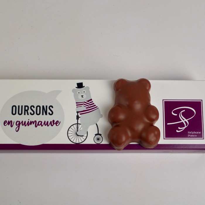 6 Guimauves Framboise enrobées de Chocolat Lait, en forme d'Ourson, de Stéphane Pasco, Chocolatier à Nantes