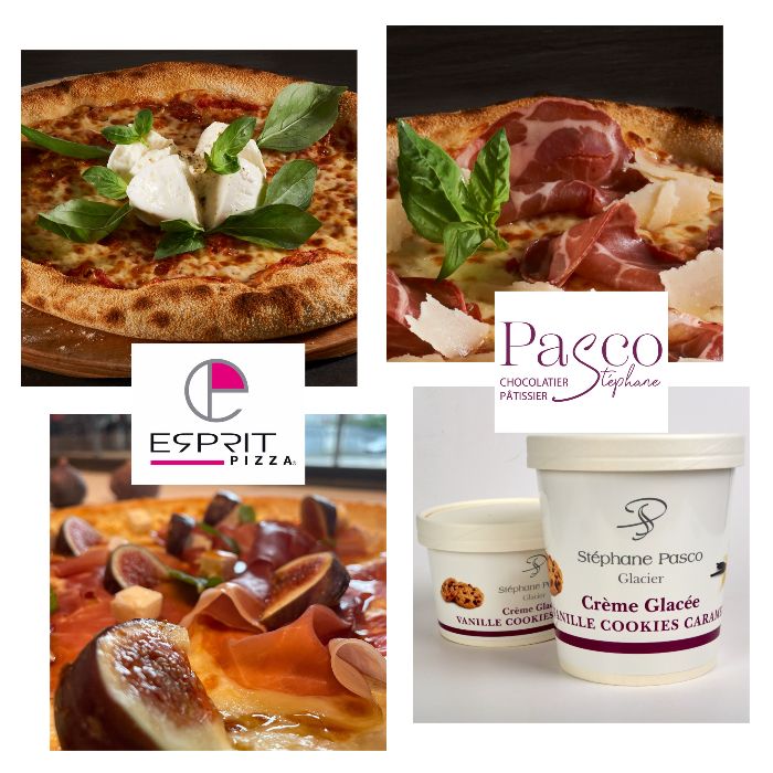 Collaboration Esprit Pizza et le Pâtissier Glacier Stéphane Pasco, pizza, crème glacée et sorbet pour un repas délicieux