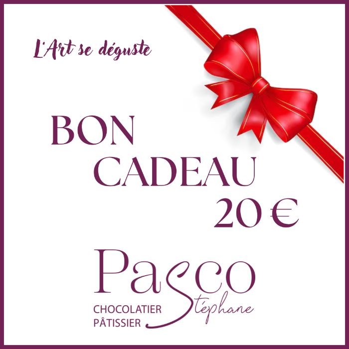 Bon Cadeau de 20€ à offrir à vos proches, de Stéphane Pasco Pâtissier Chocolatier à Nantes et Vertou