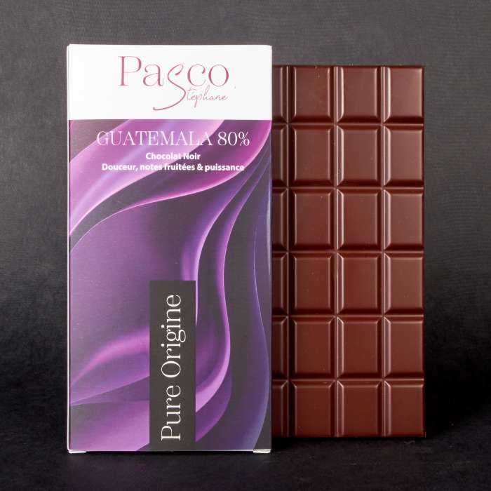 Tablette de Chocolat Noir Guatemala 80% Pure Origine de Stéphane Pasco, artisan Chocolatier à Nantes et Vertou